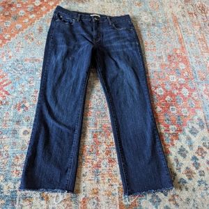 Levi's 505 Jeans Women's 10 Straight Crop Frayed Hem Medium Dark Wash Denim